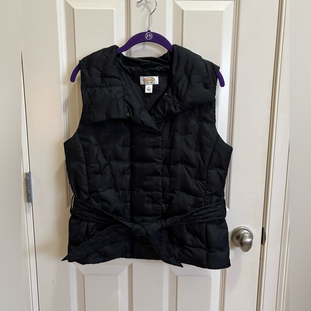 Talbots Belted Black Quilted Vest Puffer Style